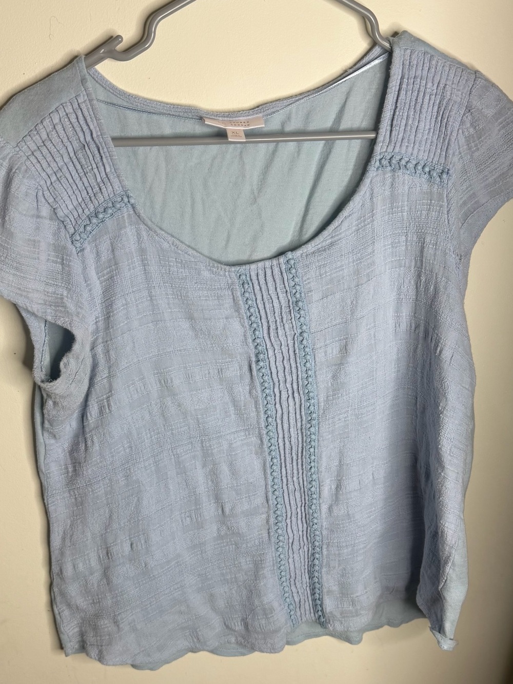 LC Lauren Conrad Pale Blue Scoop Neck Pintuck Top